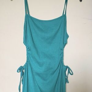 Cupshe Teal Ribbed Ruched Side Tie Midi Dress NWT Medium 4-Way Stretch
